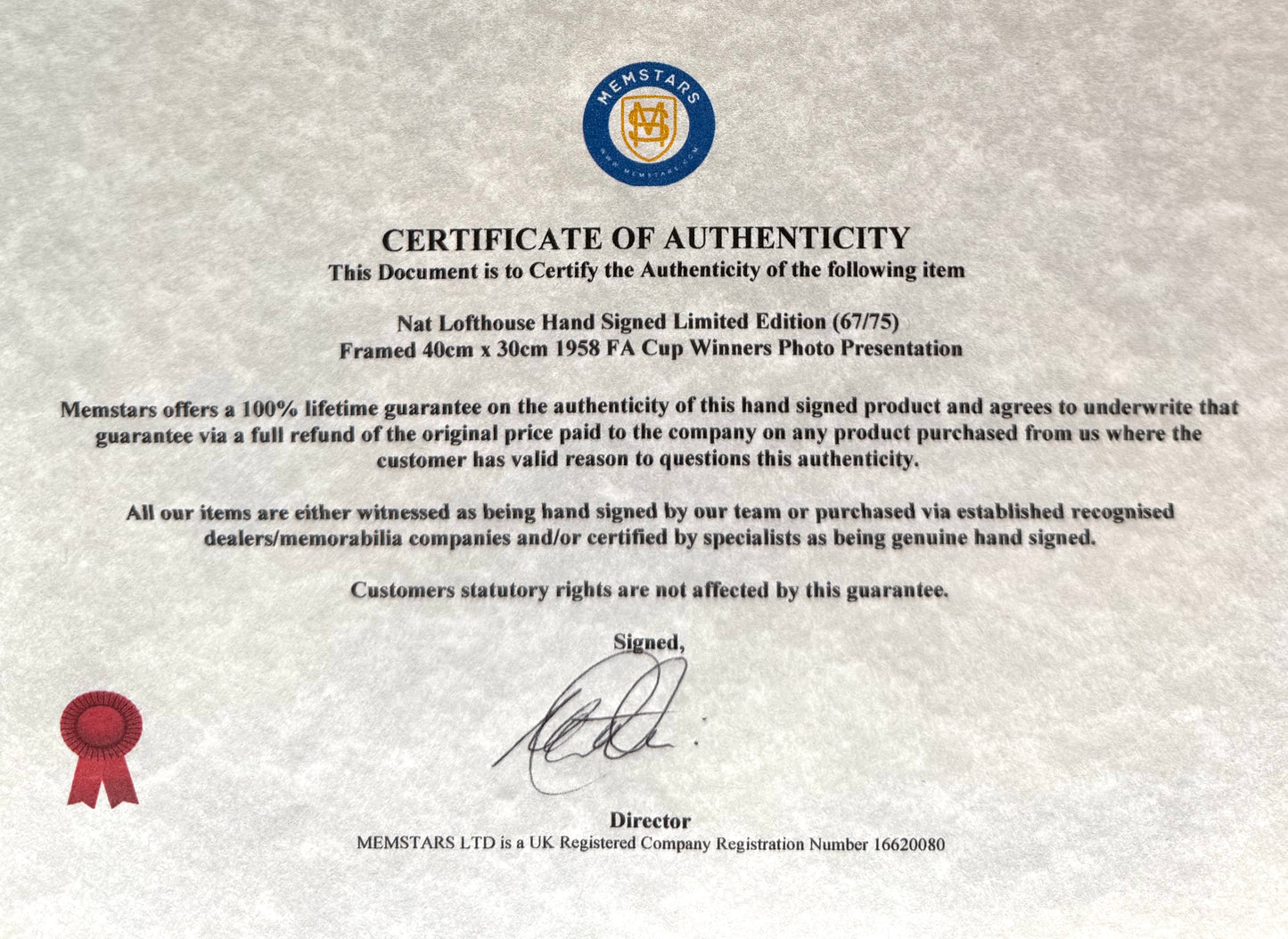 Nat Lofthouse, Bolton Legends, Hand Signed 1958 FA Cup Final Limited Edition Print With COA