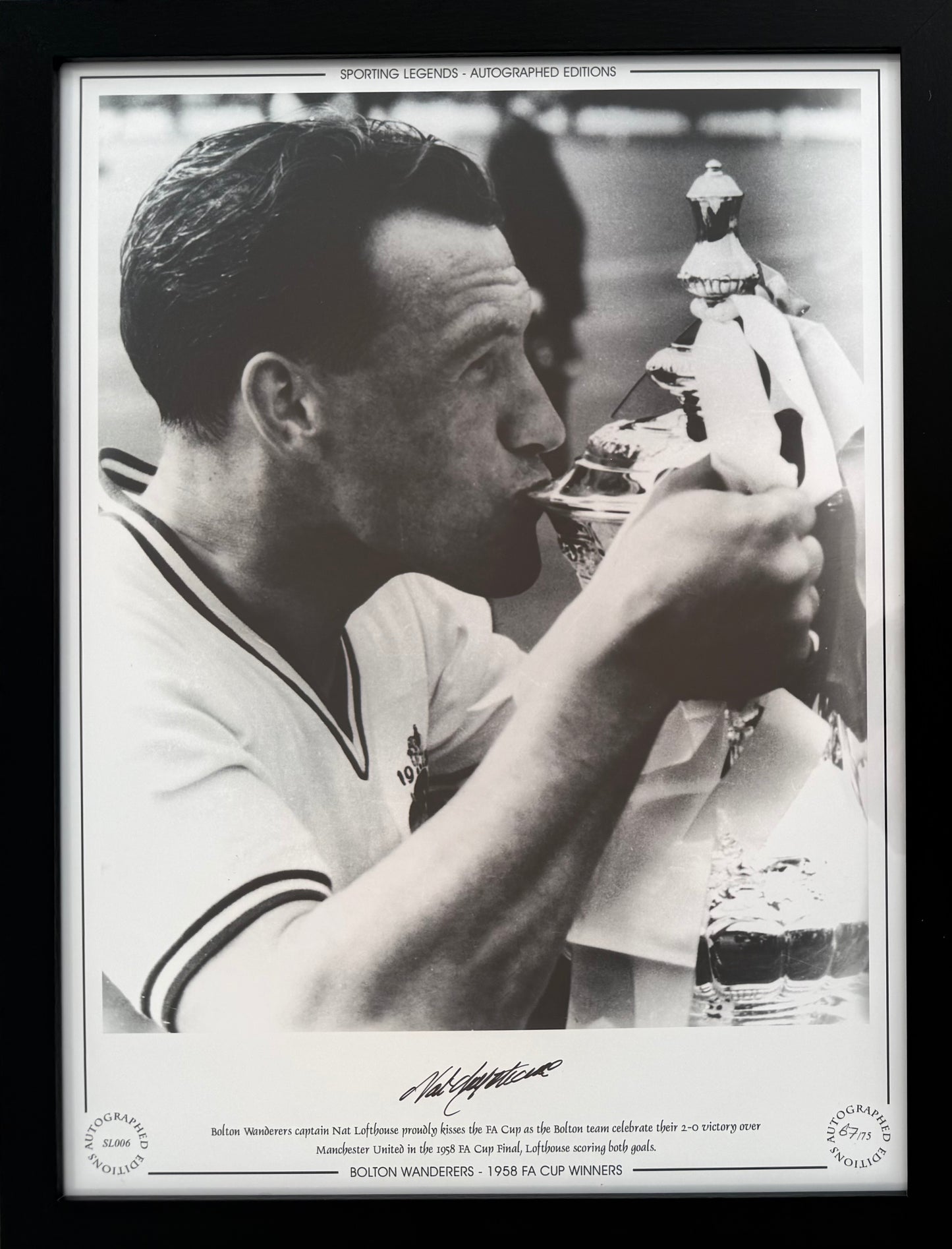 Nat Lofthouse, Bolton Legends, Hand Signed 1958 FA Cup Final Limited Edition Print With COA