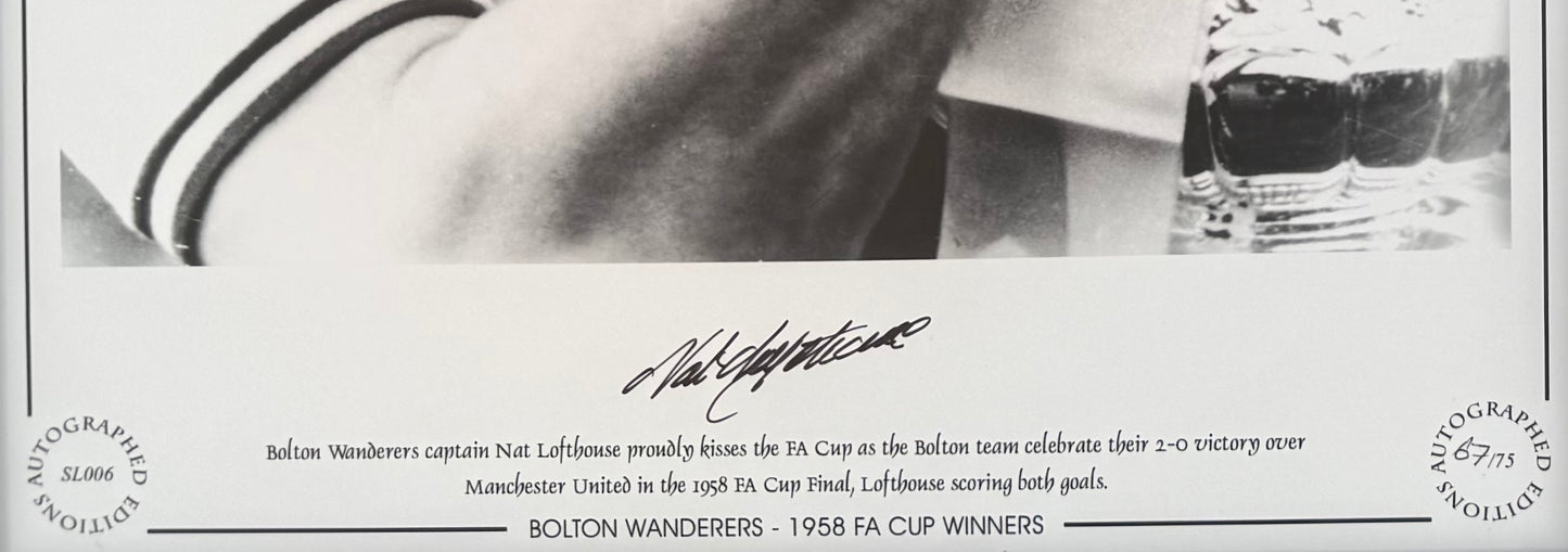 Nat Lofthouse, Bolton Legends, Hand Signed 1958 FA Cup Final Limited Edition Print With COA