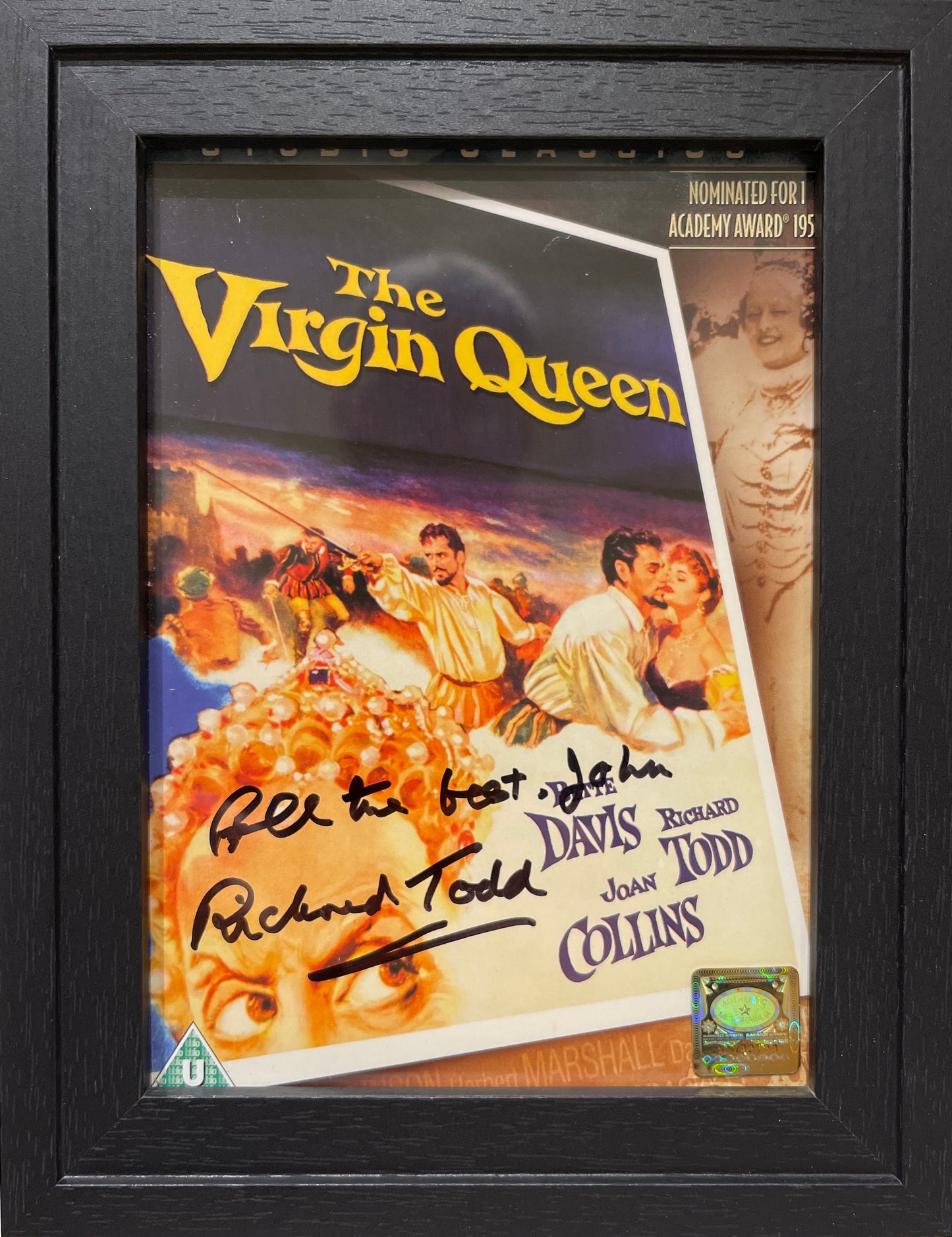 RICHARD TODD 'THE VIRGIN QUEEN' HAND SIGNED DVD COVER WITH COA