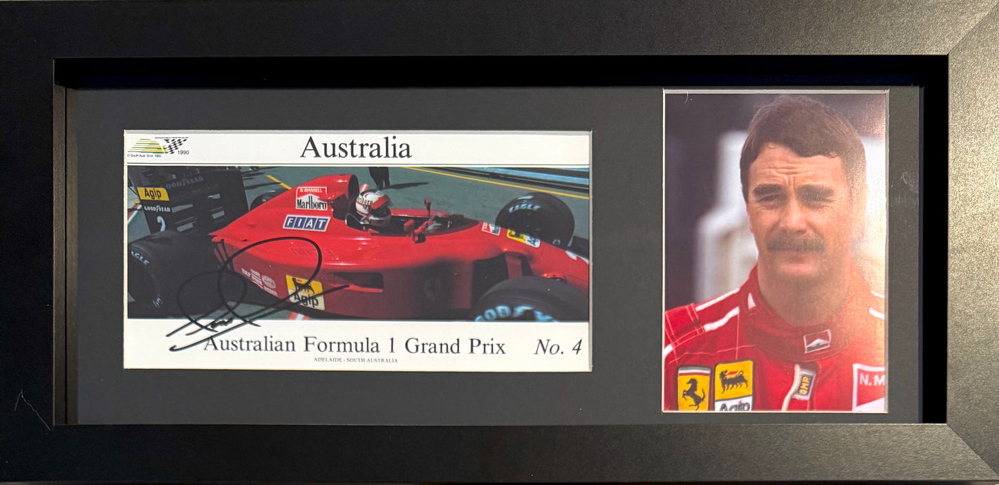 Nigel Mansell Hand Signed Framed (45cm x 20cm) Card Photo Presentation With COA