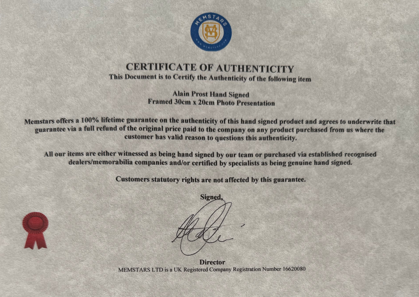 Alain Prost, F1 World Champion, Hand Signed Framed McLaren Photo Presentation & COA