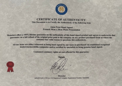 Alain Prost, F1 World Champion, Hand Signed Framed McLaren Photo Presentation & COA