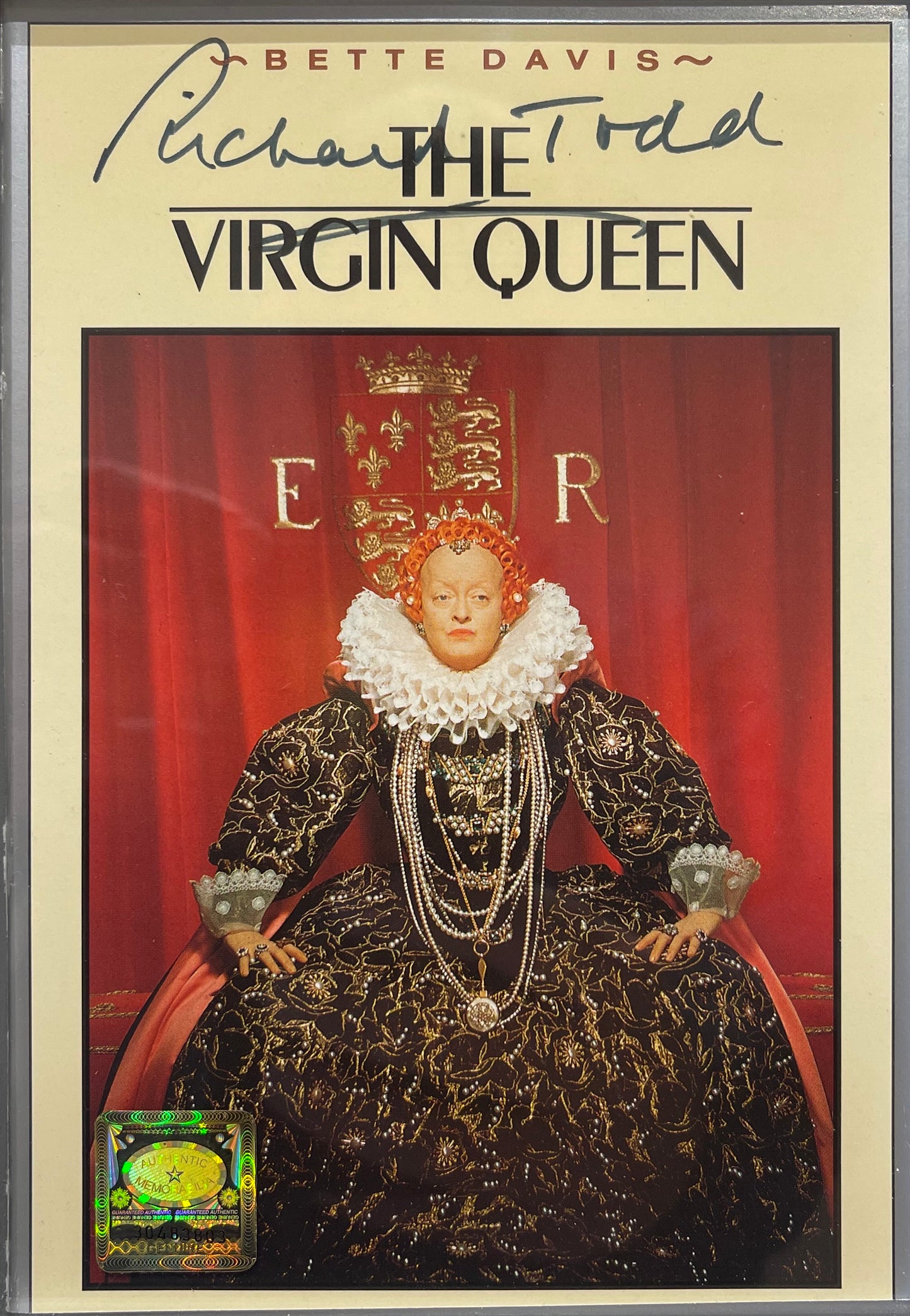 RICHARD TODD 'THE VIRGIN QUEEN' HAND SIGNED VIDEO COVER WITH COA