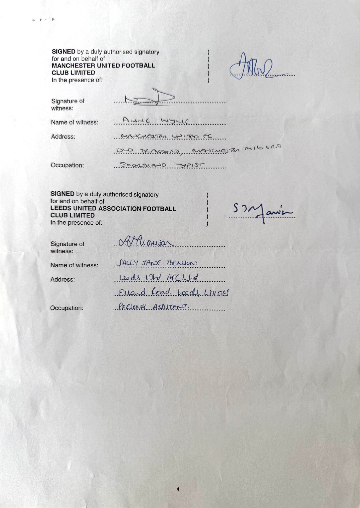 Rio Ferdinand; Leeds To Manchester United, The ORIGINAL 2002 Transfer Contract & COA