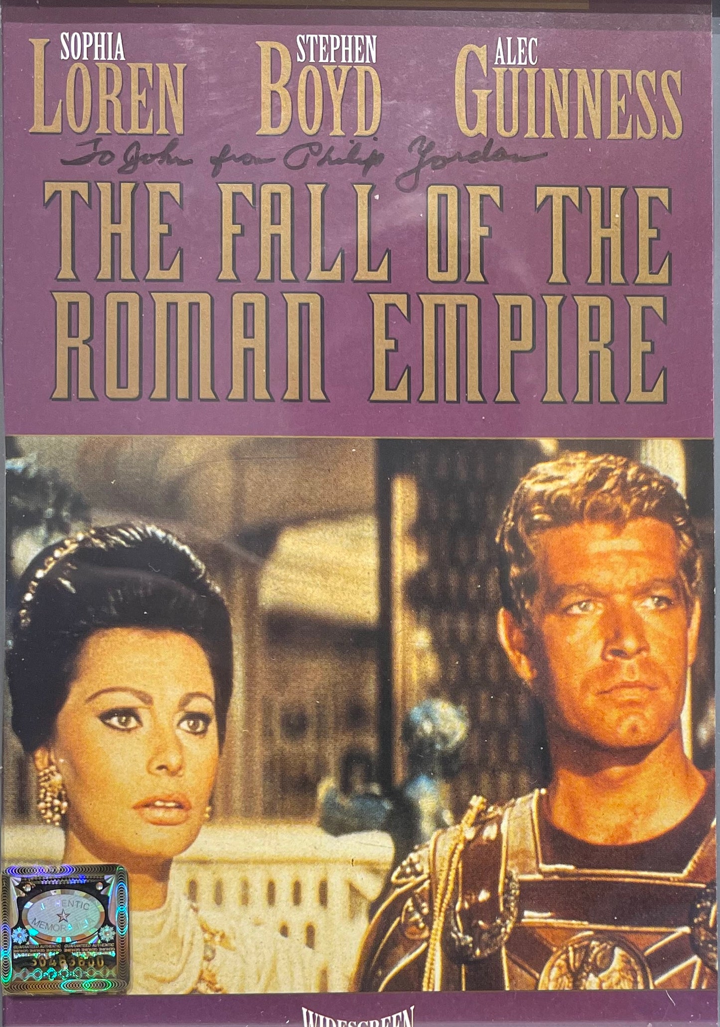 PHILIP YORDAN HAND SIGNED 'FALL OF THE ROMAN EMPIRE' HAND SIGNED VIDEO COVER WITH COA