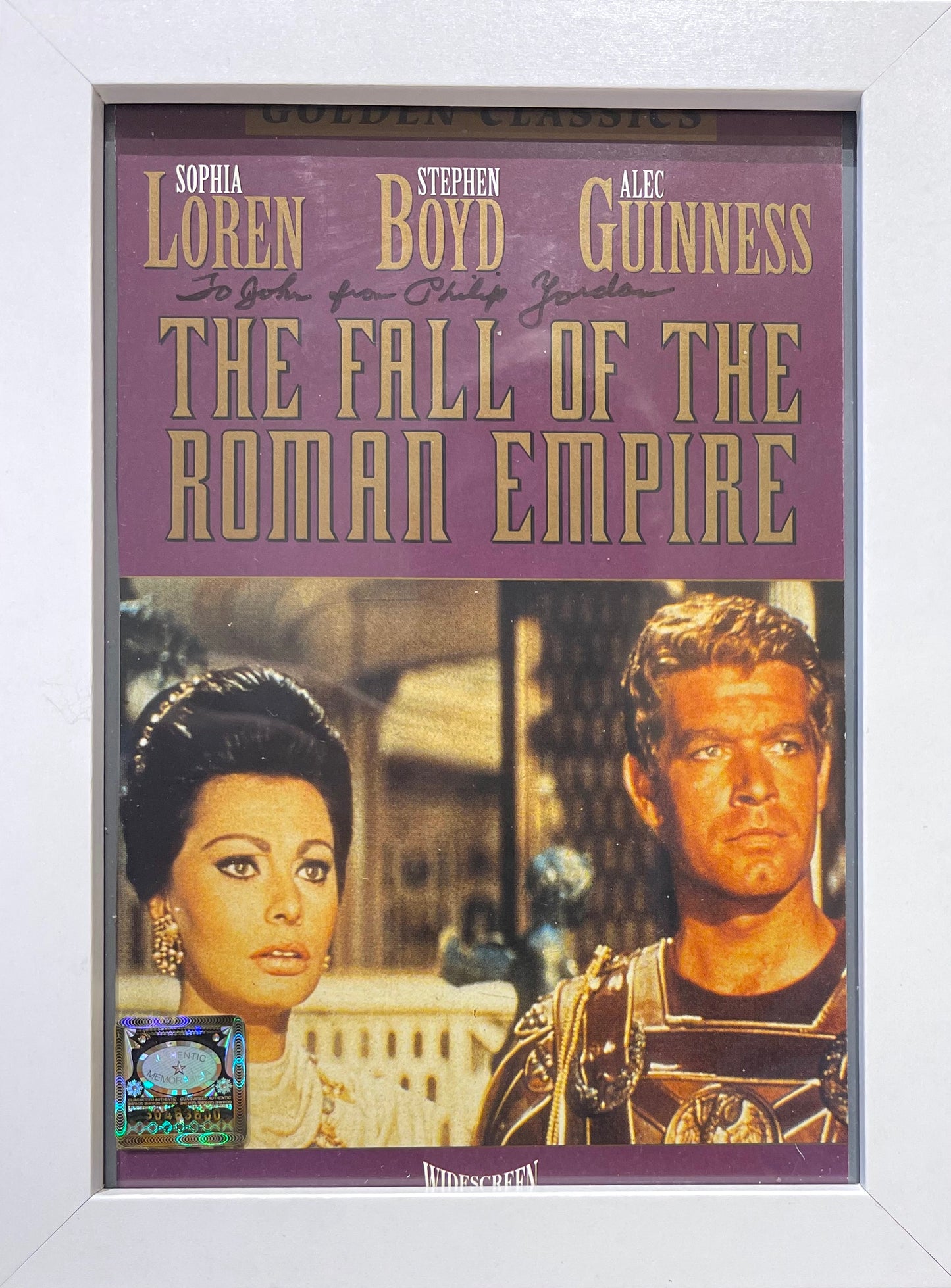 PHILIP YORDAN HAND SIGNED 'FALL OF THE ROMAN EMPIRE' HAND SIGNED VIDEO COVER WITH COA