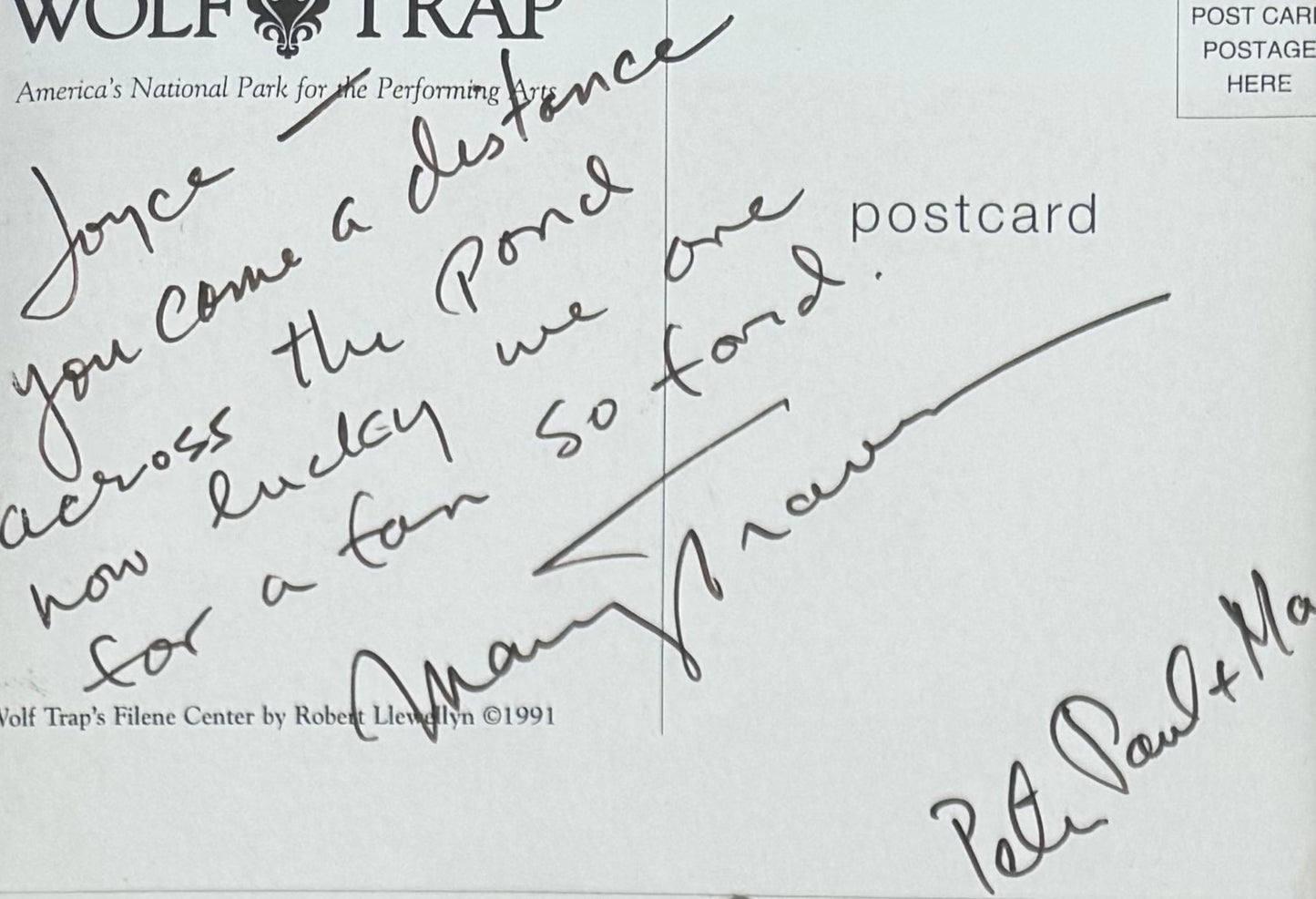 Peter, Paul, Mary, Hand Signed Framed 30cm x 20cm Postcard, Ticket & COA
