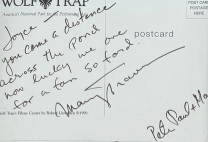 Peter, Paul, Mary, Hand Signed Framed 30cm x 20cm Postcard, Ticket & COA