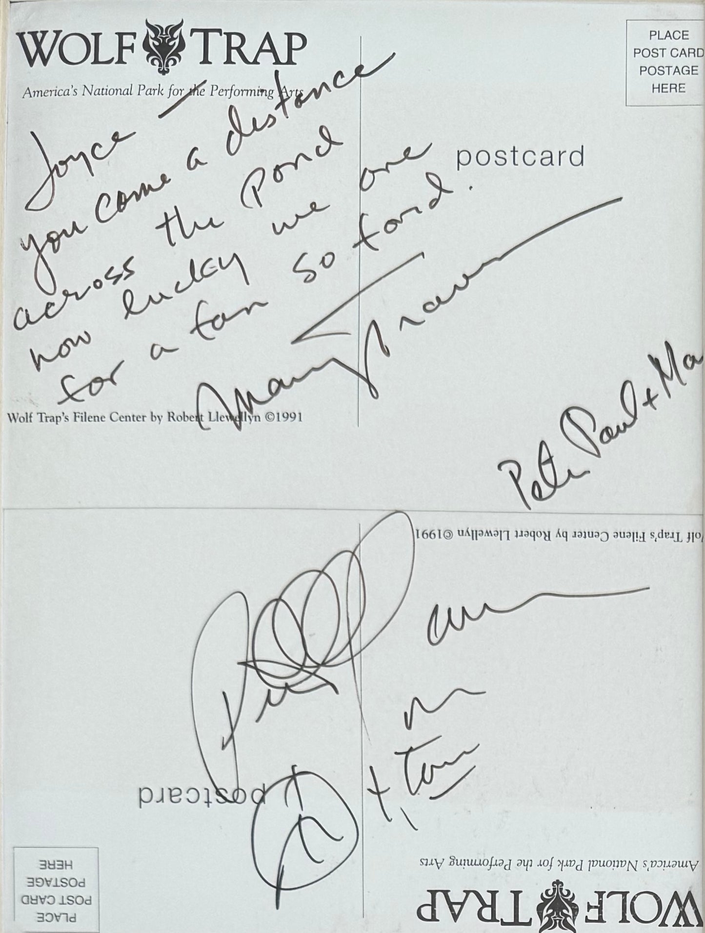 Peter, Paul, Mary, Hand Signed Framed 30cm x 20cm Postcard, Ticket & COA
