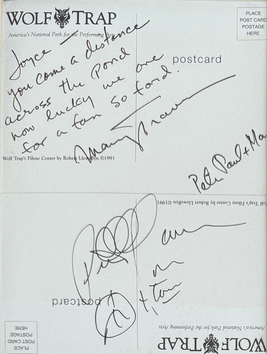 Peter, Paul, Mary, Hand Signed Framed 30cm x 20cm Postcard, Ticket & COA