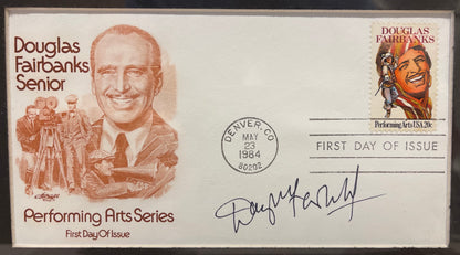 DOUGLAS FAIRBANKS JUNIOR HAND SIGNED FDC PRESENTATION WITH COA