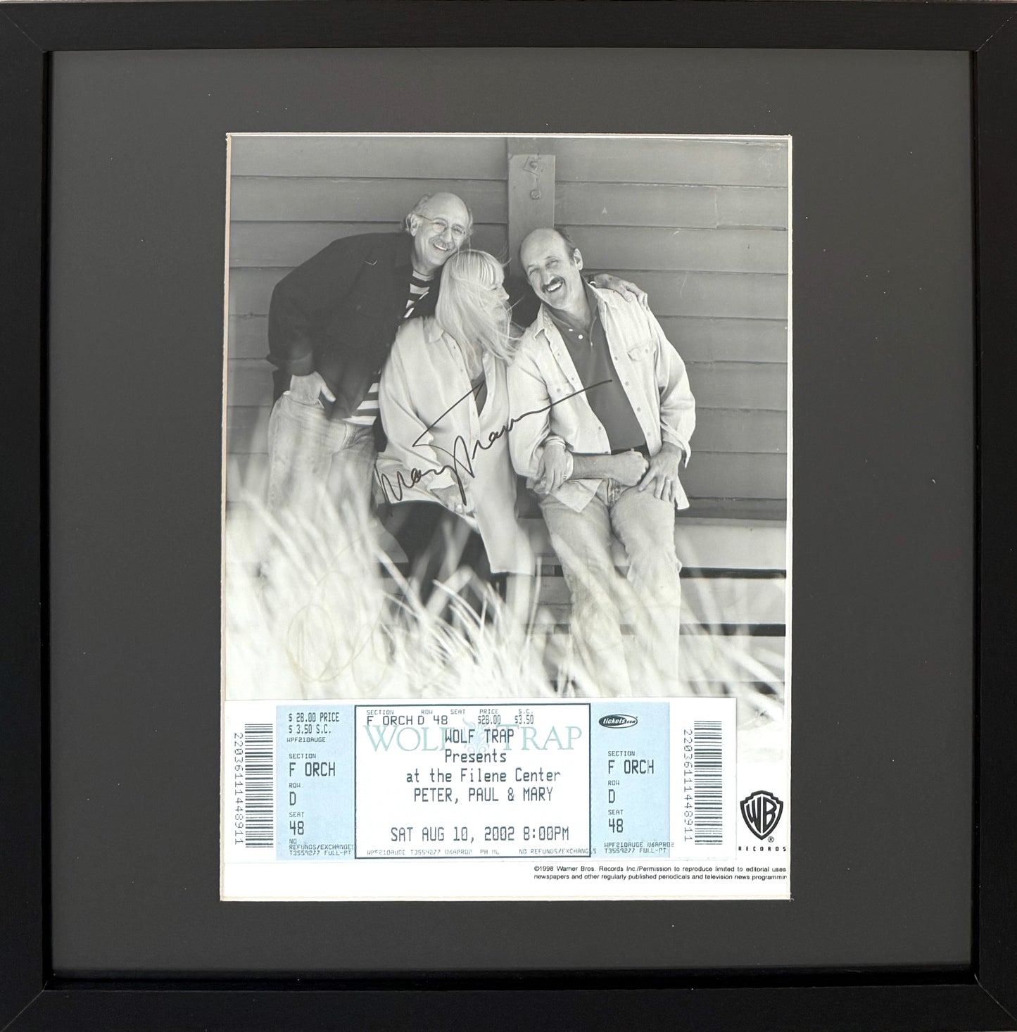 Peter, Paul, Mary, Hand Signed Framed 30cm x 30cm Photo, Ticket & COA