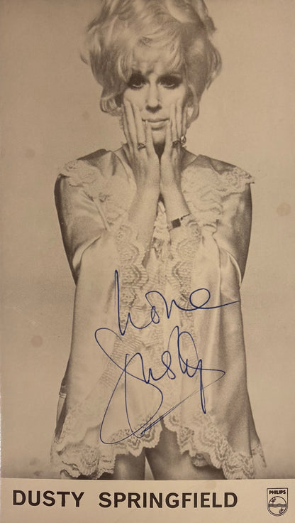 Dusty Springfield, Iconic 1960's Singer, Hand Signed 18cm x 10cm Photocard & COA