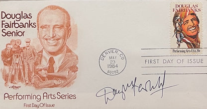 DOUGLAS FAIRBANKS JUNIOR HAND SIGNED FDC PRESENTATION WITH COA
