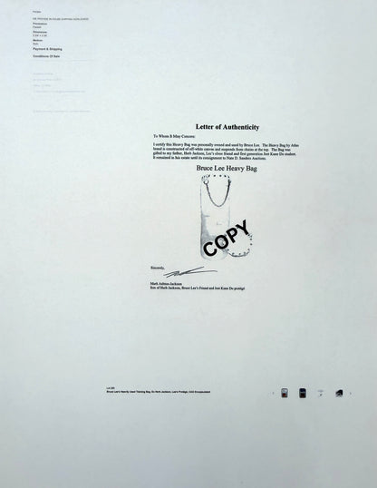 Bruce Lee; An Actual Piece Of His Used Kick Bag Relic FDC, Framed 40cm x 30cm, John Reznikoff COA