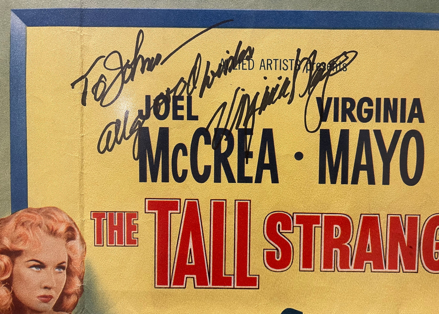 VIRGINIA MAYO HAND SIGNED 'THE TALL STRANGER' FRAMED POSTER WITH COA
