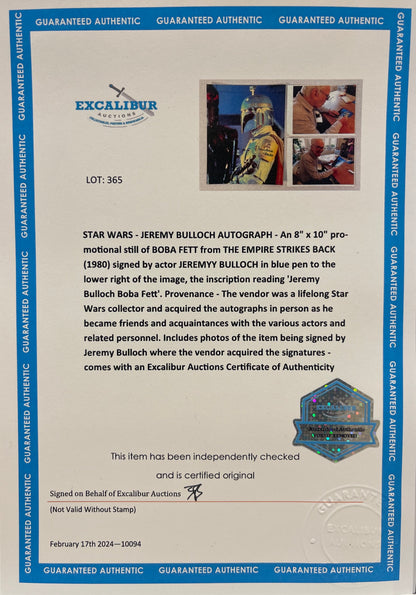 JEREMY BULLOCH BOBA FETT STAR WARS HAND SIGNED PHOTO WITH COA
