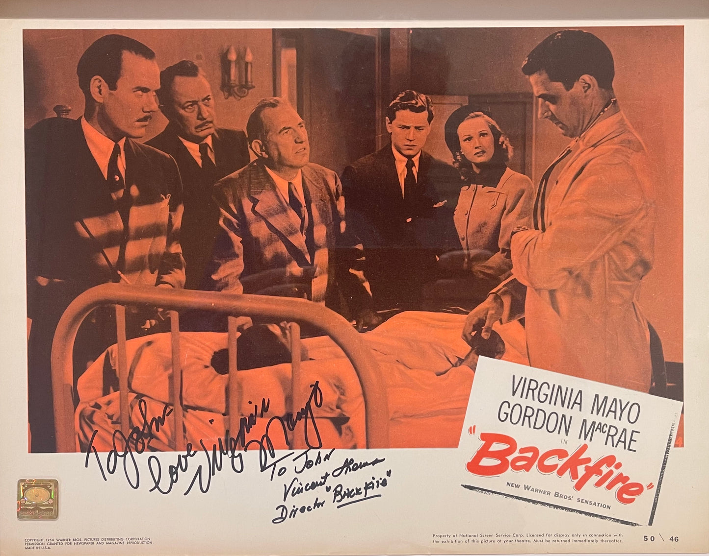 VIRGINIA MAYO AND VINCENT SHERMAN HAND SIGNED BACKFIRE POSTER WITH COA