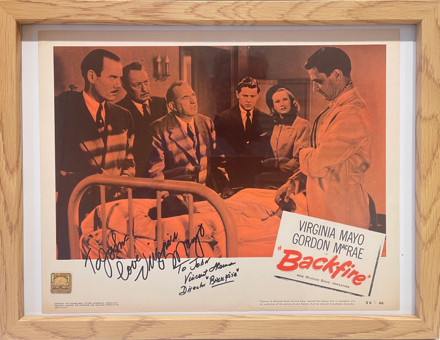 VIRGINIA MAYO AND VINCENT SHERMAN HAND SIGNED BACKFIRE POSTER WITH COA