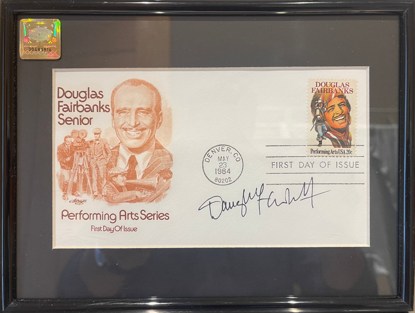 DOUGLAS FAIRBANKS JUNIOR HAND SIGNED FDC PRESENTATION WITH COA