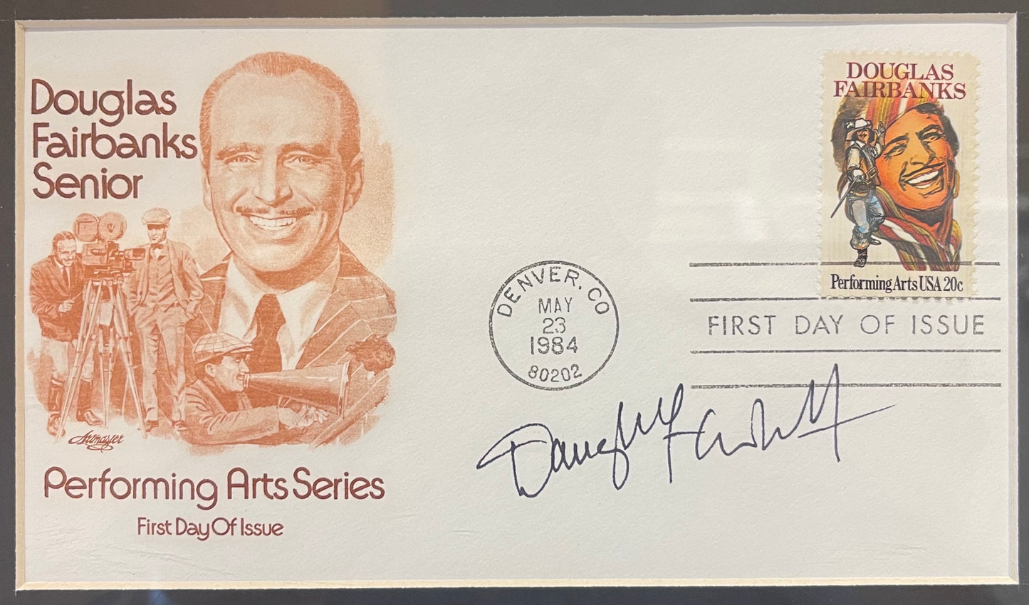 DOUGLAS FAIRBANKS JUNIOR HAND SIGNED FDC PRESENTATION WITH COA