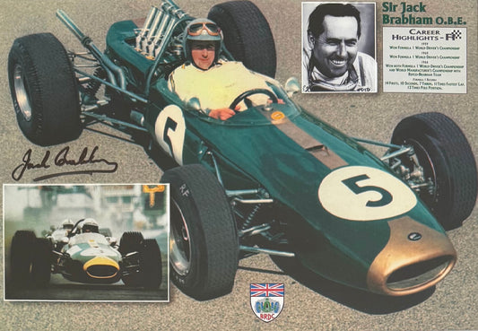 Sir Jack Brabham, Hand Signed Framed 40cm x 30cm 'Team Brabham' F1 Photo With COA
