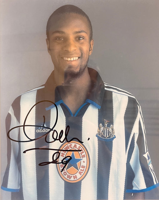 DIDIER DOMI NEWCASTLE UNITED HAND SIGNED PHOTO WITH BARRY VENISON HAND SIGNED COA