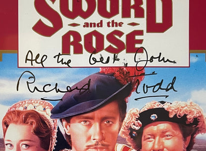 RICHARD TODD, HAND SIGNED 'THE SWORD AND THE ROSE' VIDEO COVER WITH COA