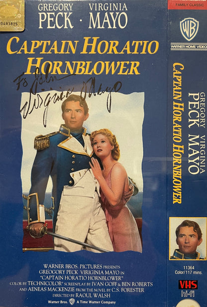 VIRGINIA MAYO HAND SIGNED 'CAPTAIN HORATIO HORNBLOWER' VIDEO COVER WITH COA