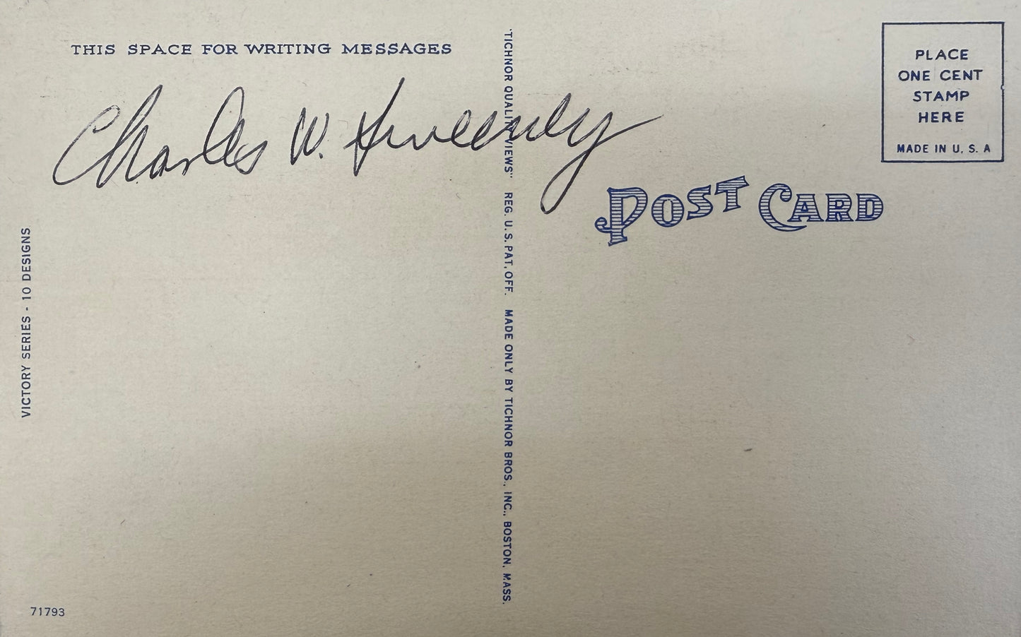 Charles Sweeney, Bockscar Nagasaki Atomic Bomb Pilot, Hand Signed Postcard & John Reznikoff COA