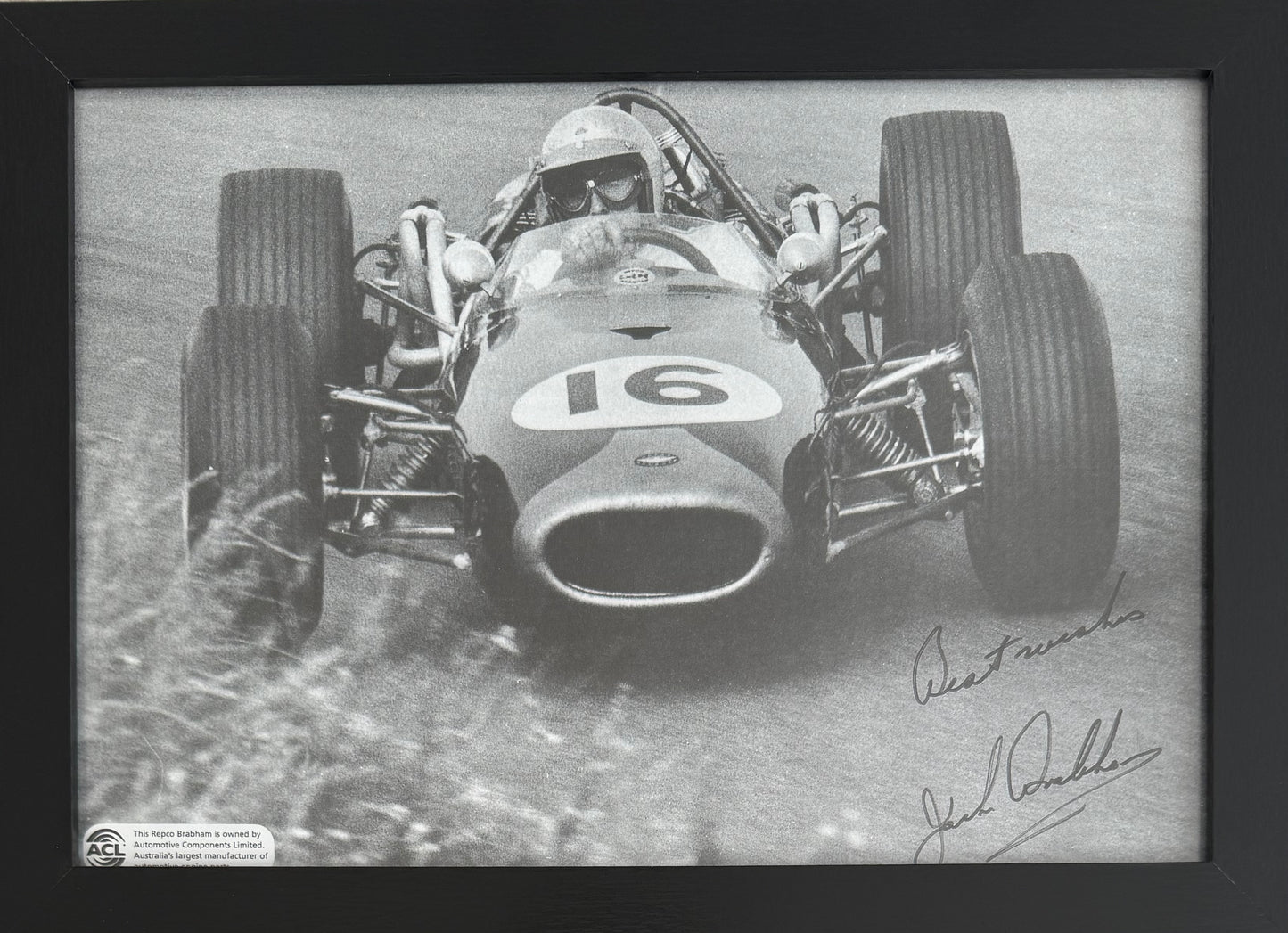 Sir Jack Brabham, Hand Signed Framed 30cm x 20cm F1 Magazine Photo With COA