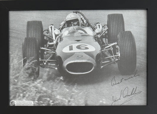 Sir Jack Brabham, Hand Signed Framed 30cm x 20cm F1 Magazine Photo With COA