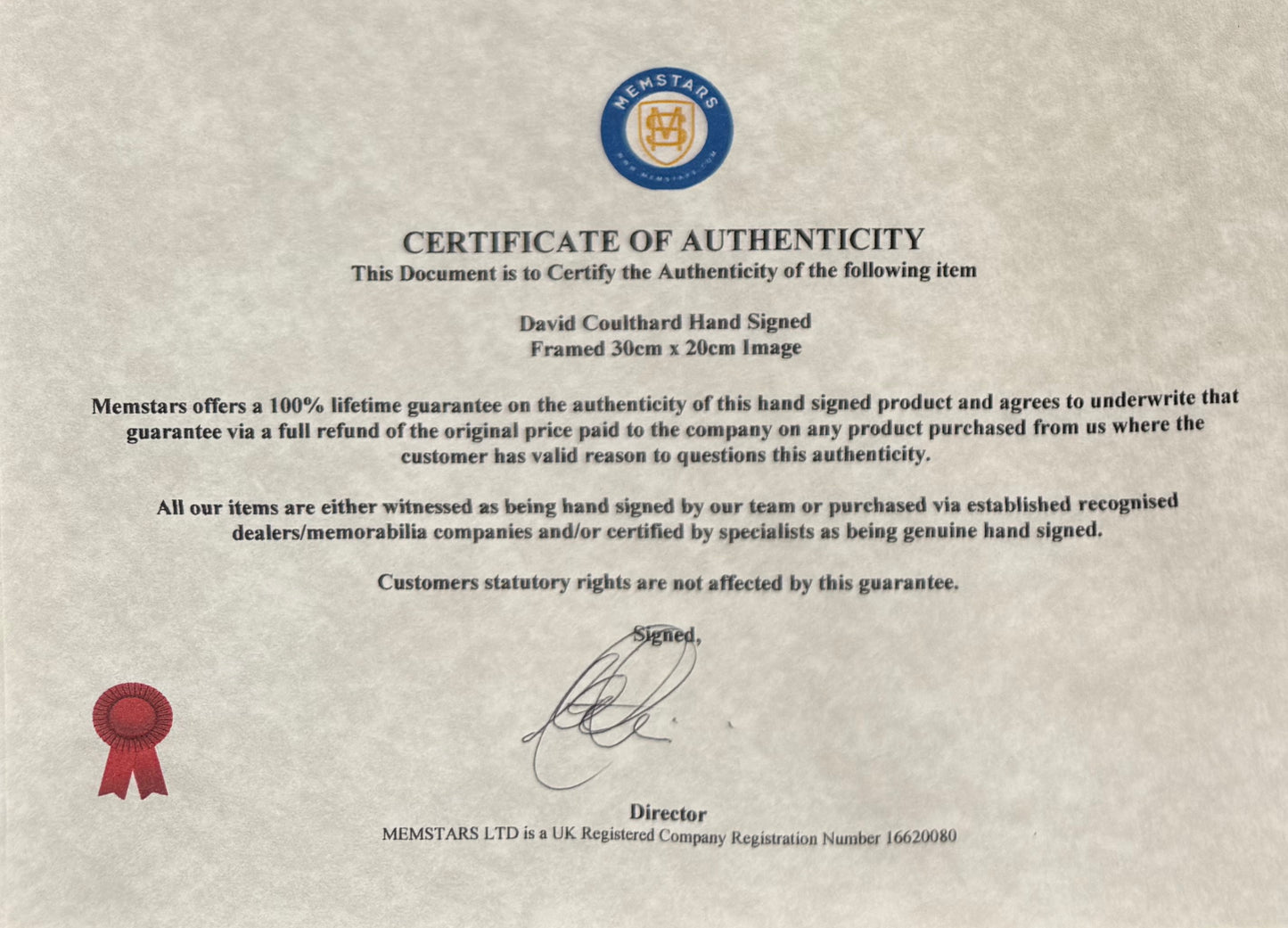 David Coulthard, Hans Signed Framed 30cm x 25xm Art Image & COA