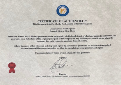 John Surtees, F1, Motorcycle, Racing Legend, Hand Signed Photo With COA