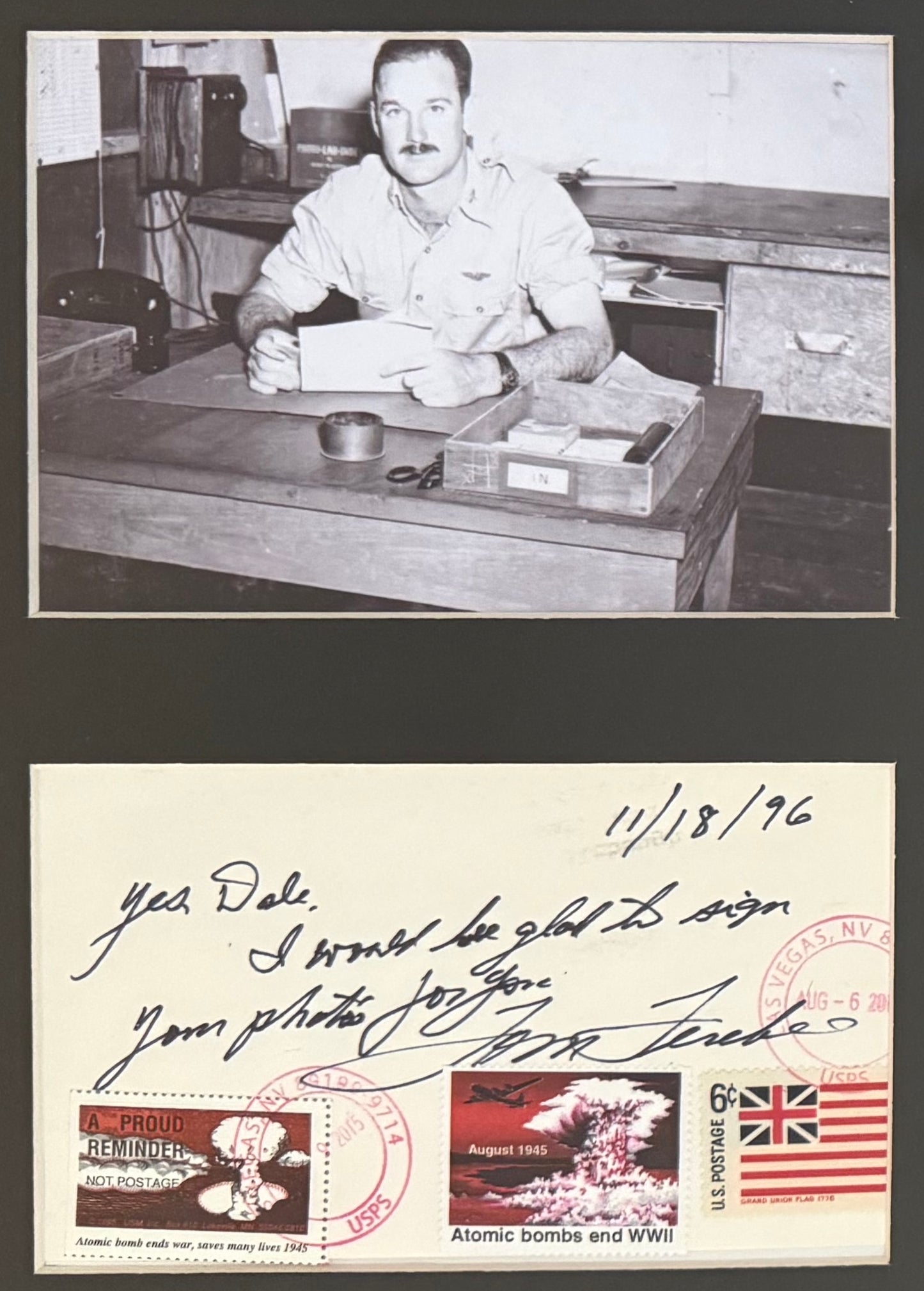 Thomas Ferebee, Enola Gay Atomic Bomb Bombardier, Hand Signed FDC & COA