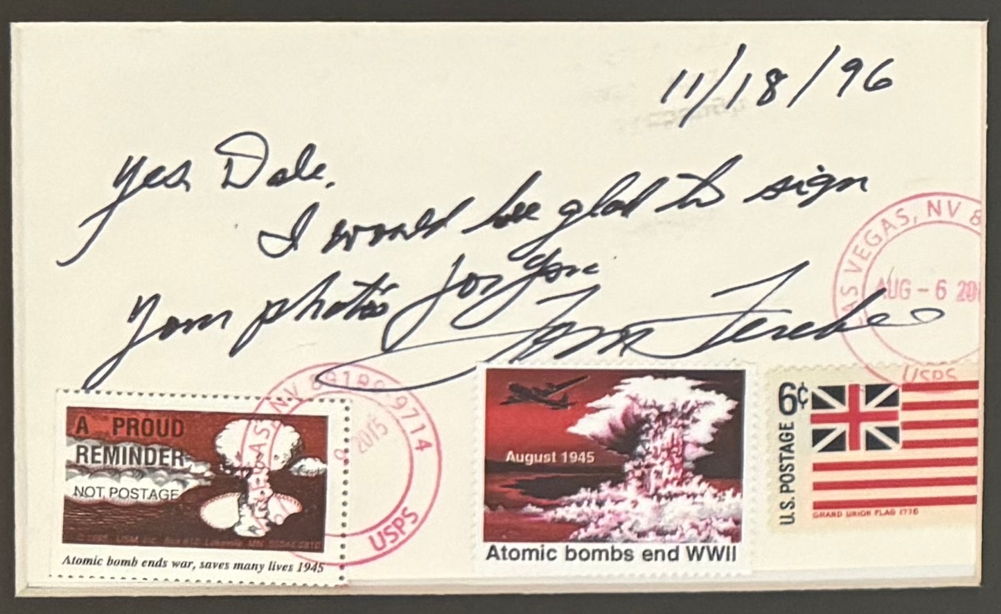 Thomas Ferebee, Enola Gay Atomic Bomb Bombardier, Hand Signed FDC & COA