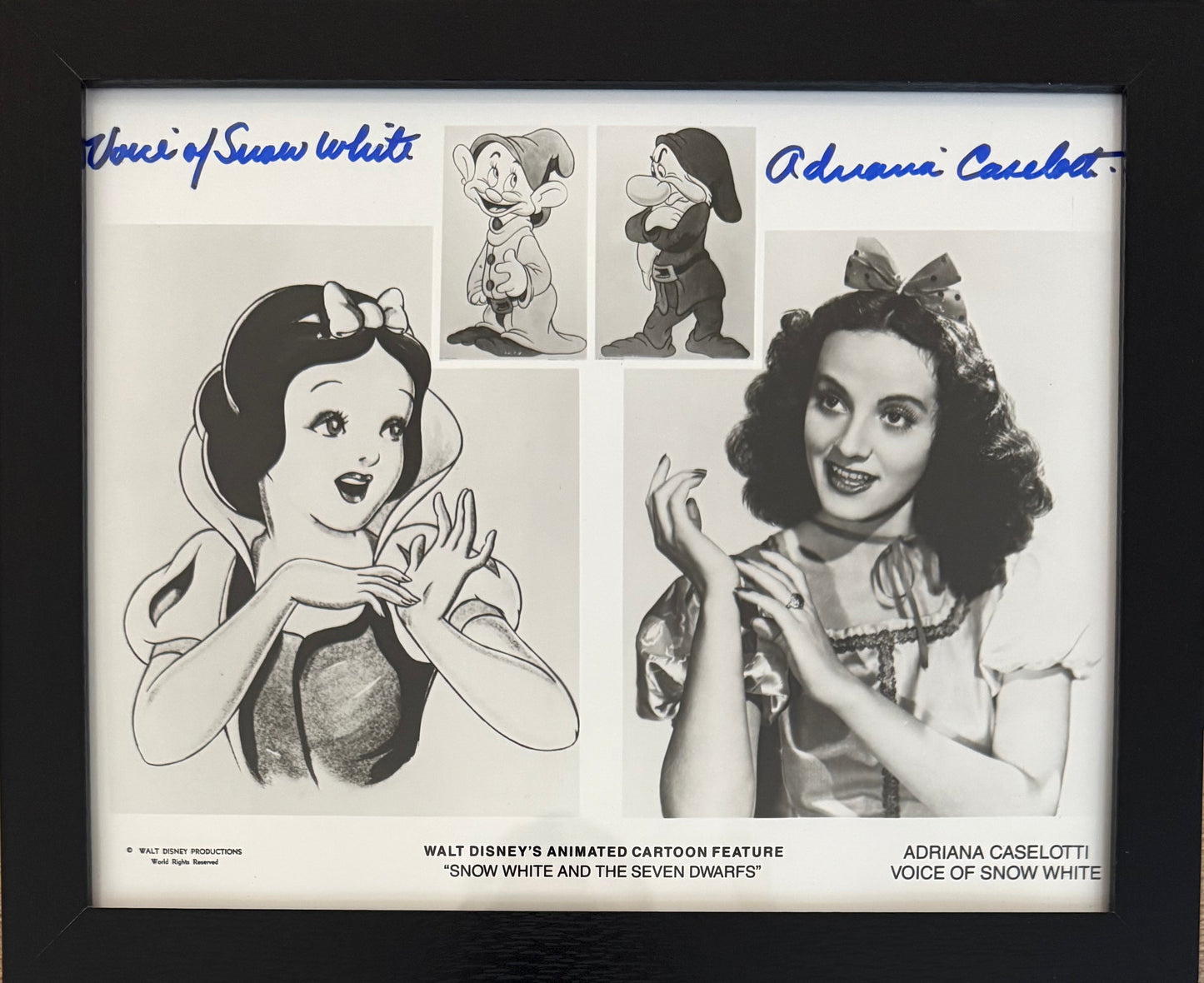 Adriana Caselotti, Original Disney Snow White Actress, Hand Signed Framed Photo & COA