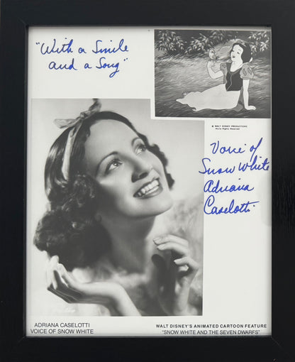 Adriana Caselotti, Original Disney Snow White Actress, Hand Signed Framed Photo & COA