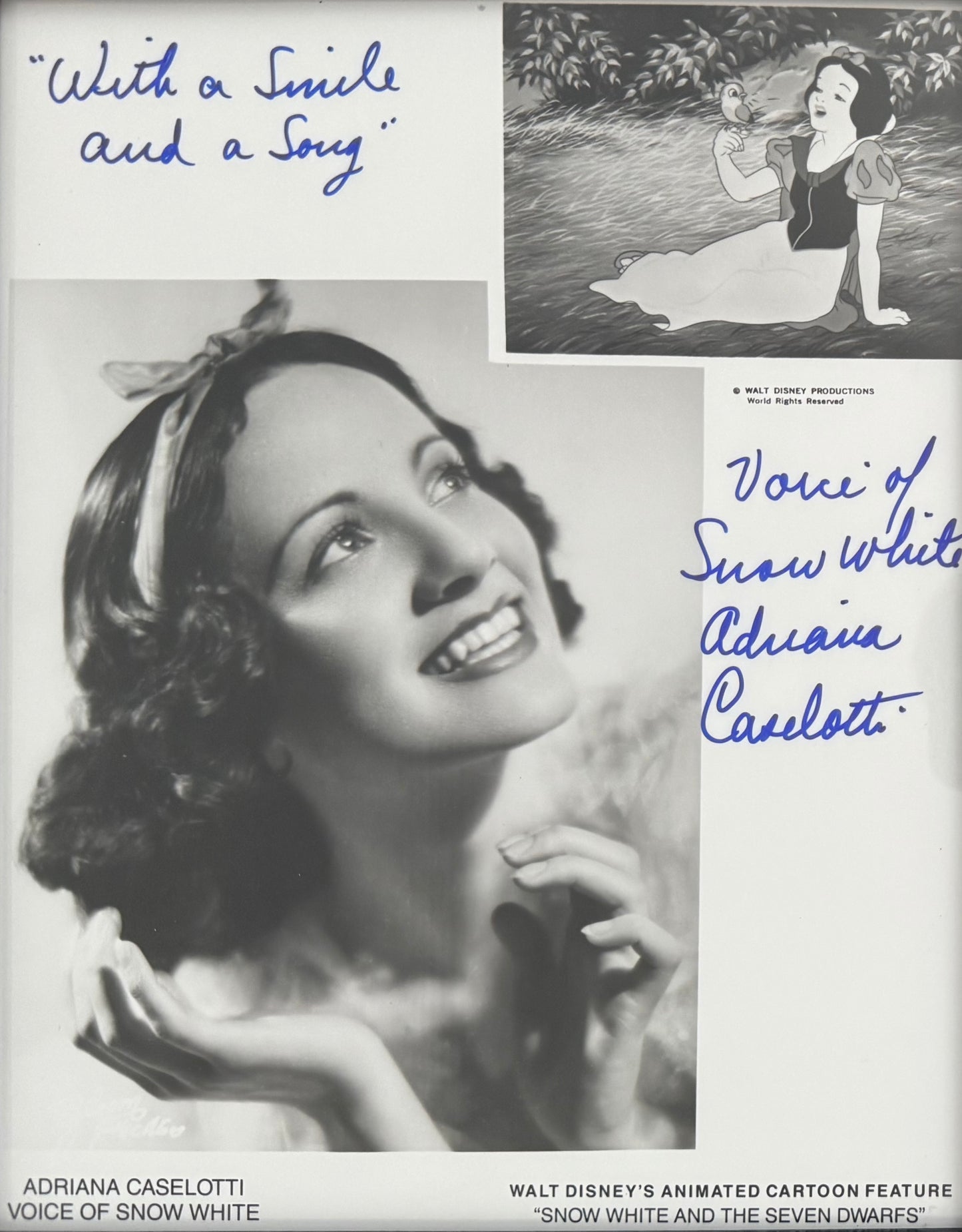 Adriana Caselotti, Original Disney Snow White Actress, Hand Signed Framed Photo & COA