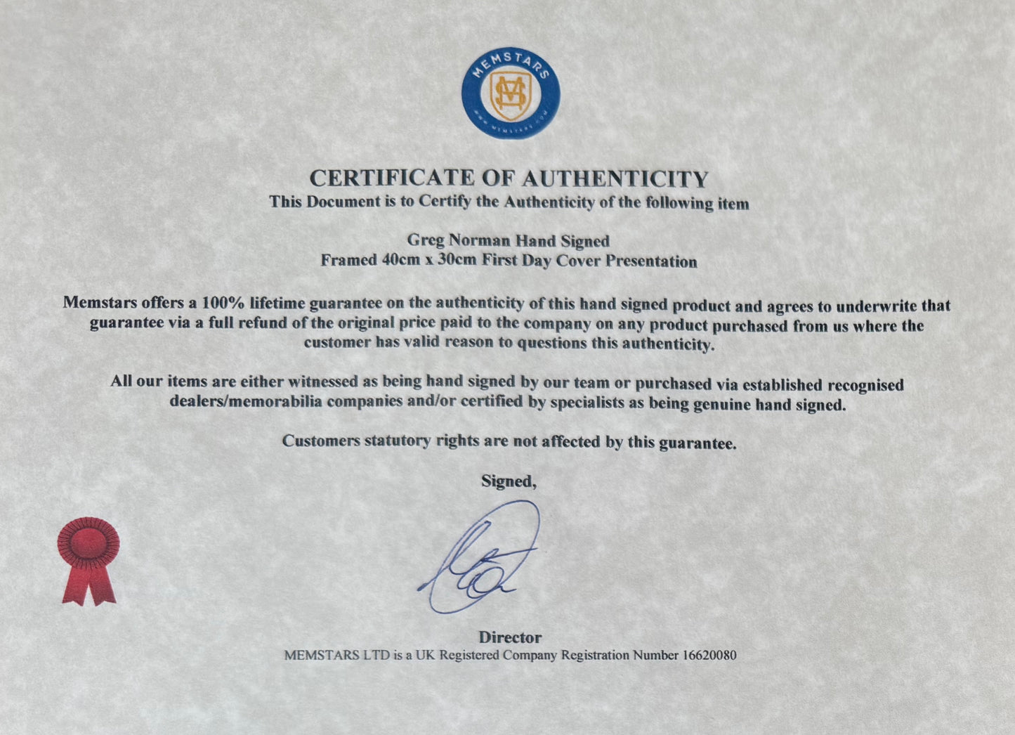 Greg Norman, Golf Legend, Hand Signed First Day Cover FDC 40cm x 30cm Framed With COA