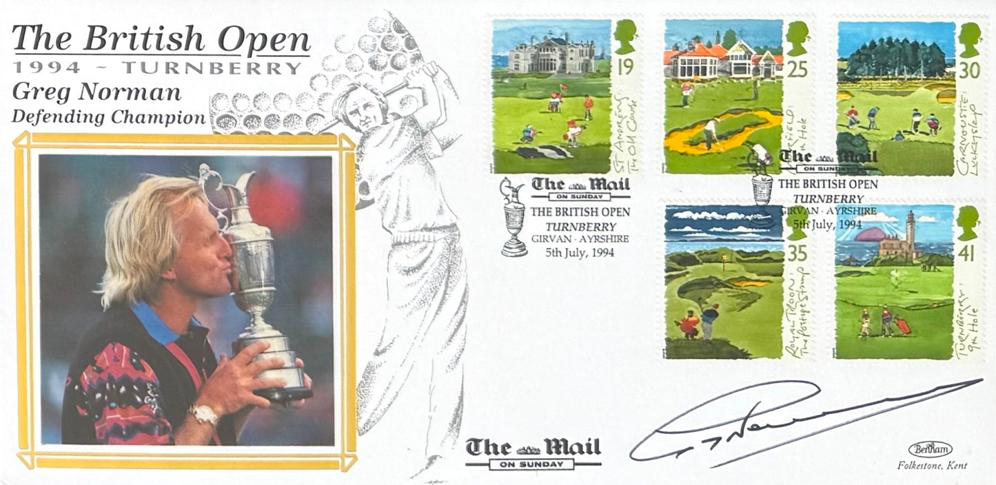 Greg Norman, Golf Legend, Hand Signed First Day Cover FDC 40cm x 30cm Framed With COA