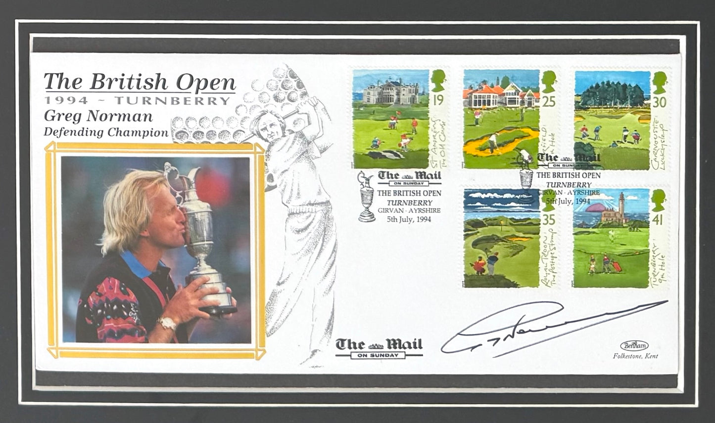 Greg Norman, Golf Legend, Hand Signed First Day Cover FDC 40cm x 30cm Framed With COA