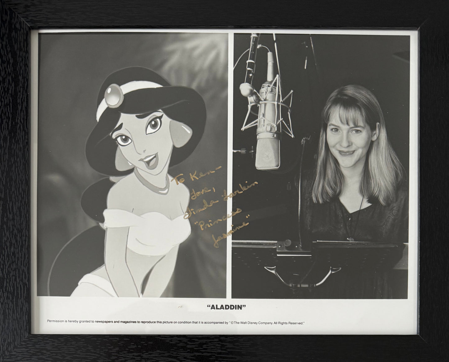 Linda Larkin, Original Disney Aladdin Actress, Hand Signed Framed Photo & COA