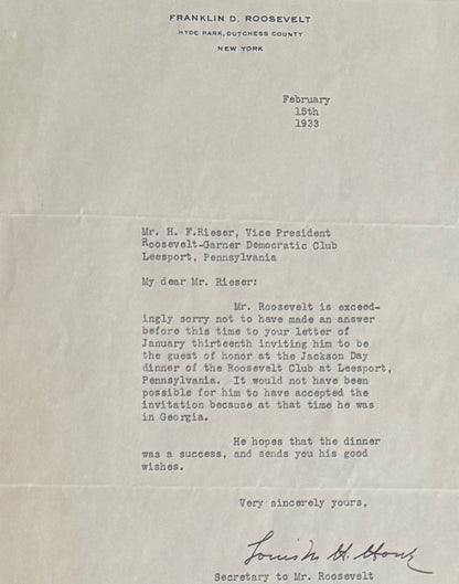Franklin D. Roosevelt, 32nd American President, Hand Signed Letter Presentation, With COA