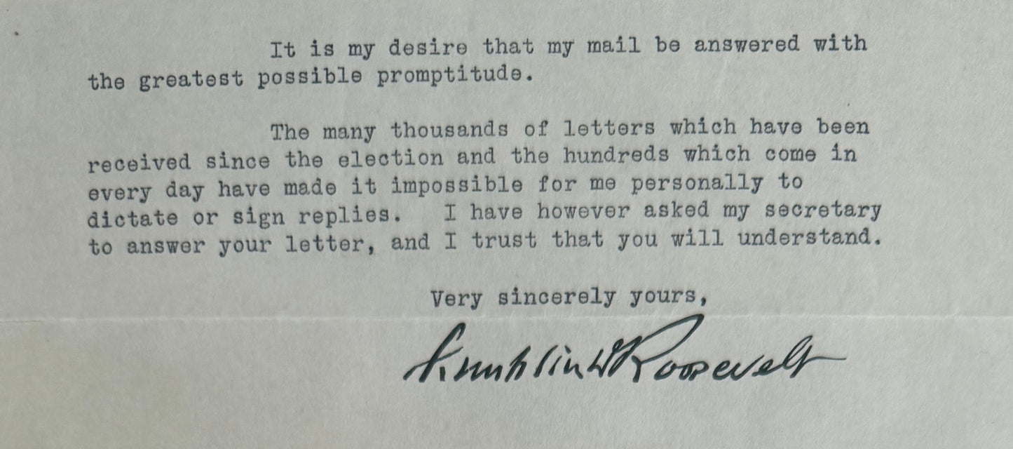 Franklin D. Roosevelt, 32nd American President, Hand Signed Letter Presentation, With COA