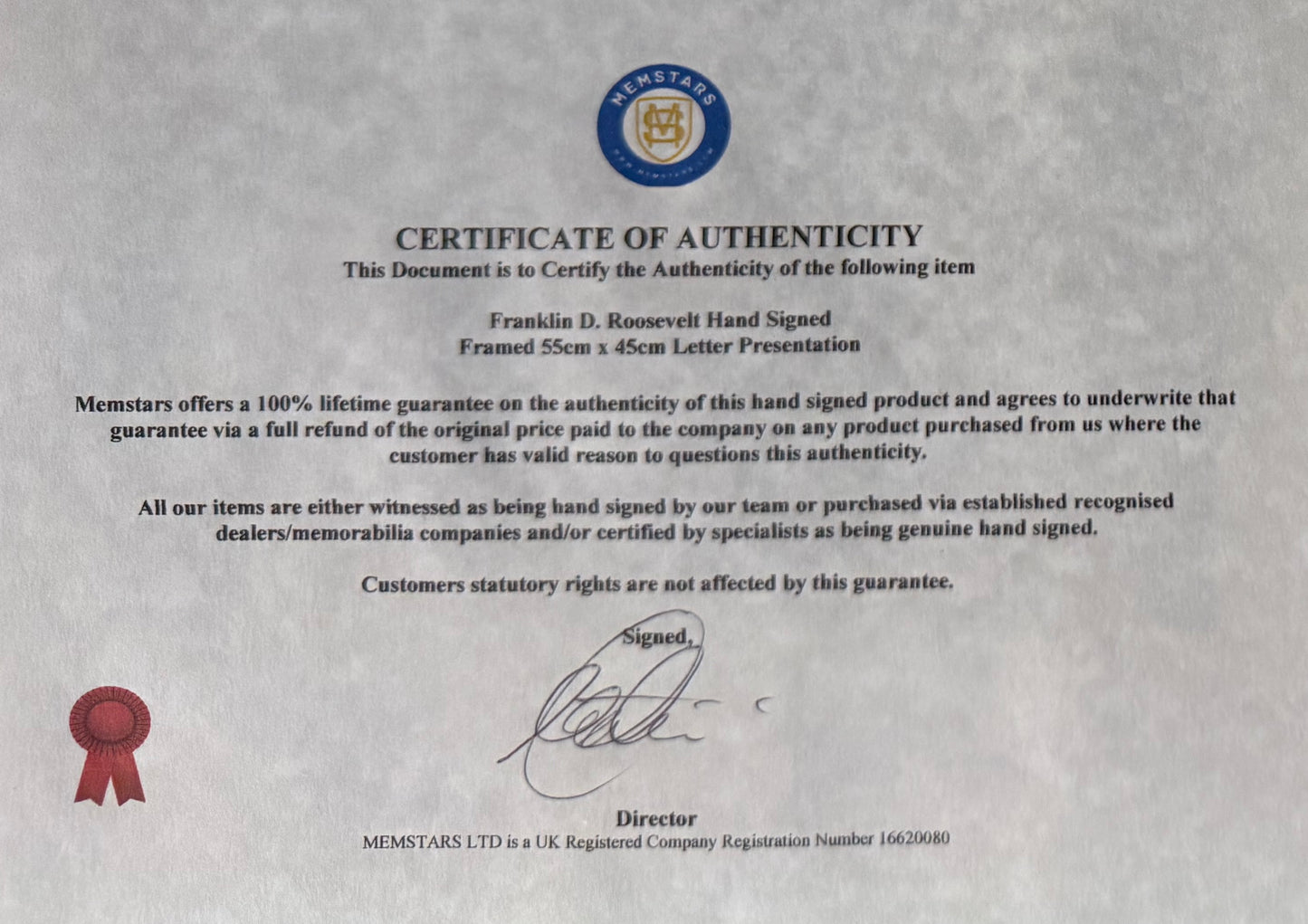 Franklin D. Roosevelt, 32nd American President, Hand Signed Letter Presentation, With COA