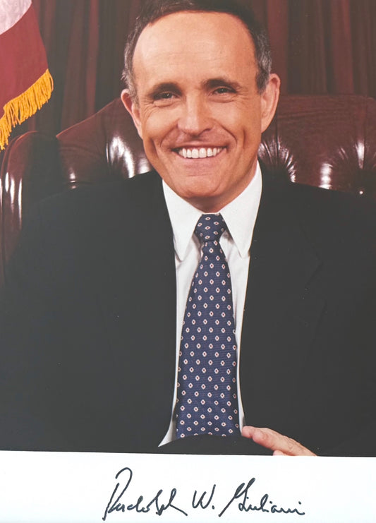 Rudy Giuliani, New York Mayer, Hand Signed Original 25cm x 20cm Photo Presentation, With COA