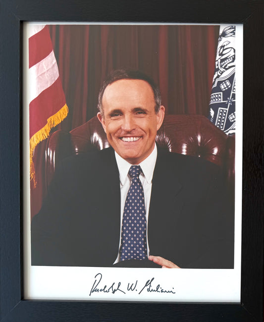 Rudy Giuliani, New York Mayer, Hand Signed Original 25cm x 20cm Photo Presentation, With COA