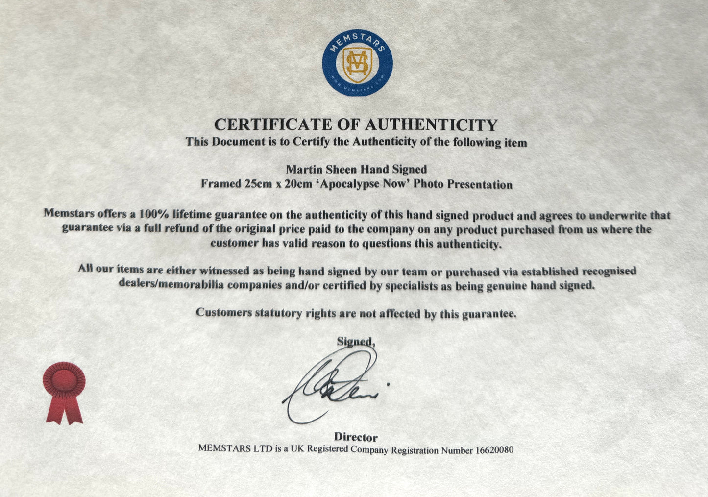 Martin Sheen, Actor, Hand Signed 'Apocalypse Now' Photo Presentation & COA
